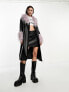 Violet Romance faux leather belted trench coat with faux fur trims in black