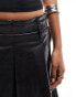 Lioness leather look low rise pleated midi skirt in black