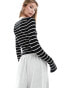 ASOS DESIGN knitted boat neck long sleeve top in mono stripe