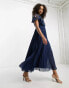 ASOS DESIGN Tall pleated dobby cowl front embroidered midi dress in navy