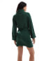 Vila roll neck mini jumper dress with tie waist in green