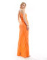 ASOS DESIGN Tall textured racer neck maxi dress with twist waist detail in orange