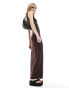 COLLUSION double layer mesh maxi dress in brown